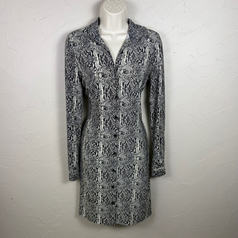 Norma Kamali Dress Snakeskin XS Button Down Shirt Long Grey Jersey Designer Edgy